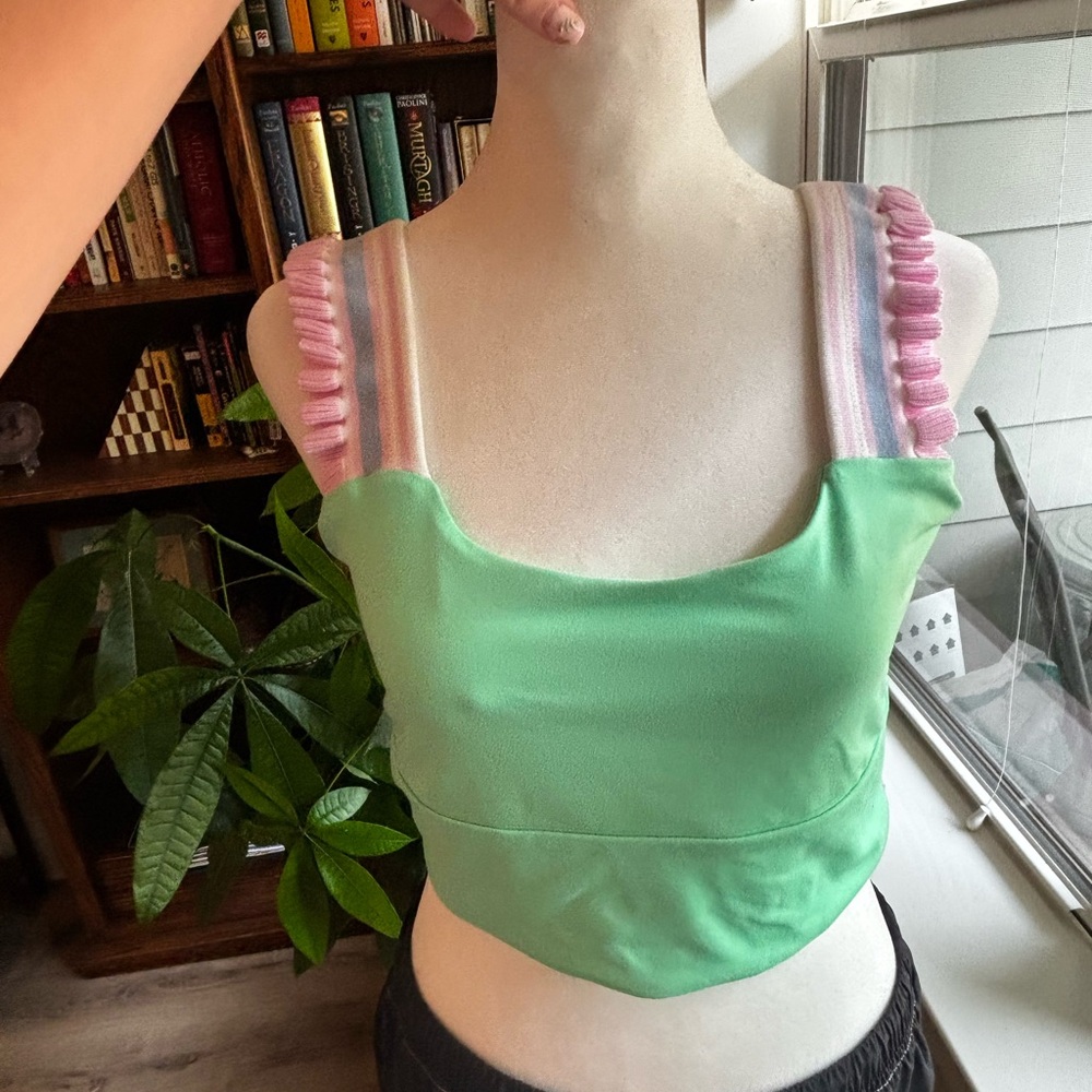 Chic Mint Green Crop Top with Pink Trim NWT